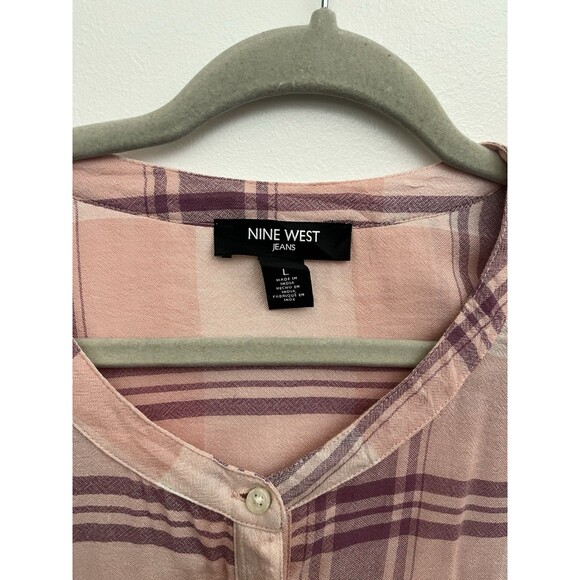 Nine West Women’s shirts Button Down Roll Tab Sleeve Large Plaid Viscose - Picture 8 of 9